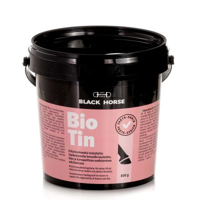 Black Horse BioTin 800 g -biotin kompletteringsfoder med en burk med handtag